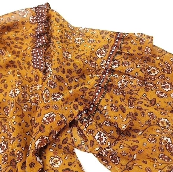 House of Harlow Revolve Brown Floral Boho Sheer Layered Ruffled Peasant … - Picture 8 of 16